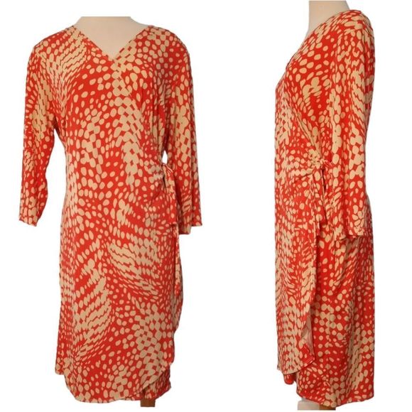CATO Women's Wrap Dress Size 18/20W Orange/ Cream - Picture 3 of 12